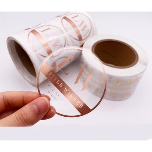 4.5cm Adhesive Custom Clear Rose Gold Stickers Labels Printing Roll Transparent Foil Sticker Custom Logo Sticker