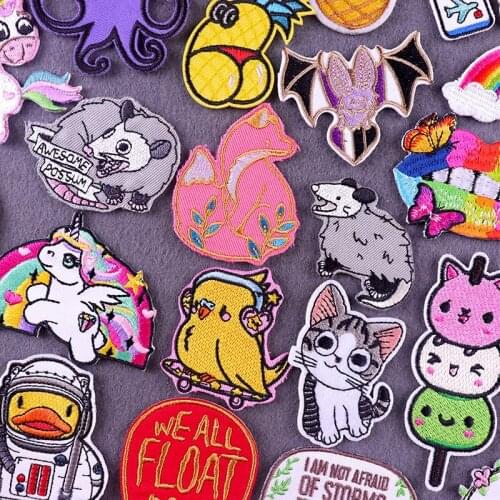 Cartoon Mouse Animal Patches On Clothes Embroidery Patches For Clothing Iron On Patches Stripes Bird/Fox Badge On Kids T-shirt