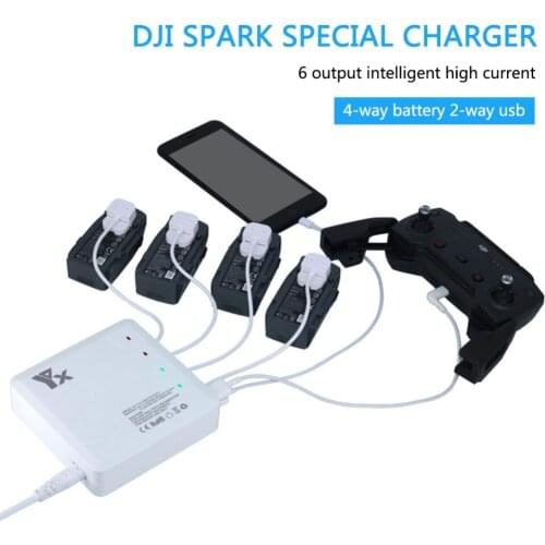 NEW fast charging 6 output Charger with 2 USB Ports and 4 adapters Charge charger for DJI Spark battery and remote control