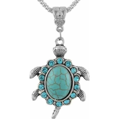 New Fashion Silver Color Turtle Rhinestone Necklace small turtle set with pine stone sweater chain necklace
