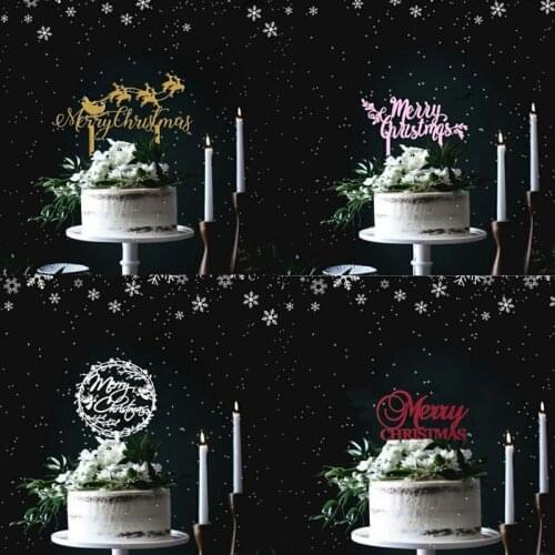 New Gold Acrylic Merry Christmas Cake Toppers High Quality Xmas Cake Topper for Family Happy New Year Party Cake Decorations