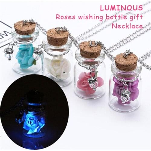 New Glowing Imitation Dry Flowers Rose Pendant Jewelry Retro Semicircle Glass Shade Flower Luminous Pendant Necklace for Women