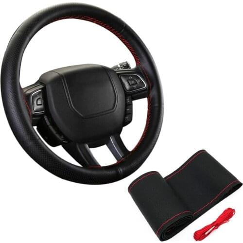DIY Car Steering Wheel Covers Soft Artificial Leather Braid on The Steering-wheel of Car with Needle Thread Interior Accessories