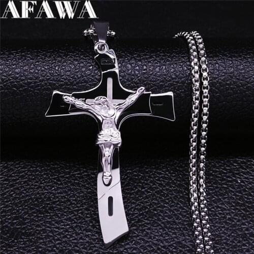 Jesus Cross Stainless Steel Multilayer Big Long Chain Necklace for Women/Men Silver Color Jewelry collier homme NXS02