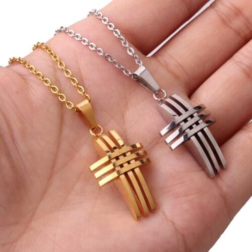 26.5mm*17mm Fashion Jewelry Stainless Steel Silver Color/Gold Hollow Cross Mens Unisexs Pendant Necklace Free Cross Chain 24"