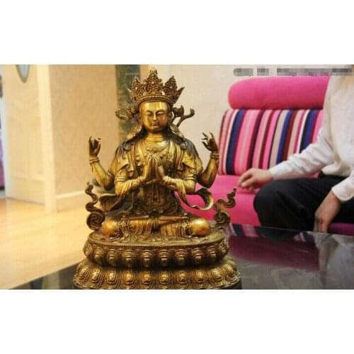 Song voge gem S0682 15 Bronze Copper Four-armed Avalokitesvara Kwan-yin Guanyin Bodhisattva Statue