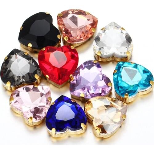 Heart shape Mixed color Glass Crystal Flatback Strass Sew-on Rhinestones for Craft Christmas Clothing Garment Decoration