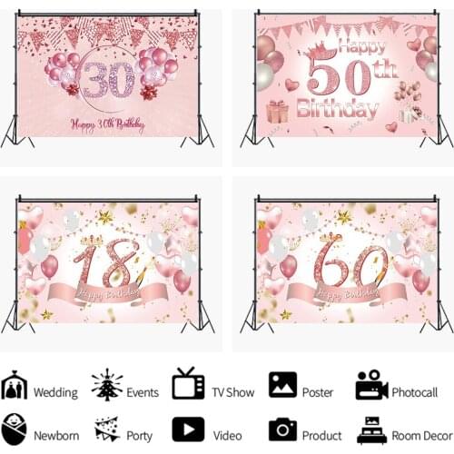 Romantic Pink Golden Balloon Girl Backdrops Artistic Photos Background Decorations for Kids Birthday Party Photography Props