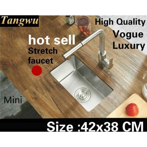 Free shipping Home mini balcony kitchen manual sink single trough stretch faucet 304 stainless steel luxury hot sell 42x38 CM