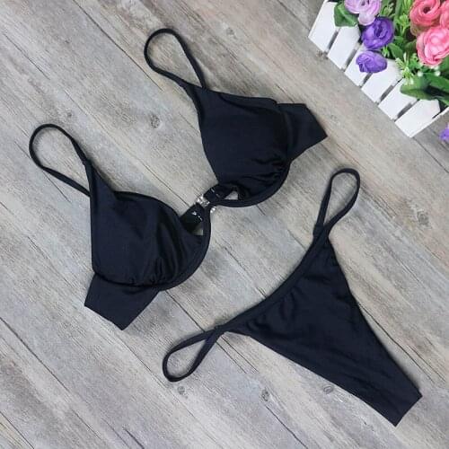 Sexy V-bar Underwired Bikini Female Print Swimsuit Women Swimwear String Wire Bikini Push Up Bather Bathing Suit Swim