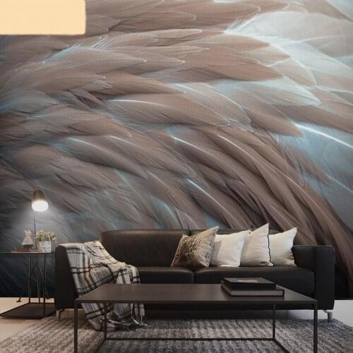 Nordic art sofa TV background wall decoration mural simple bedroom living room feather wallpaper private cinema papel DE parede