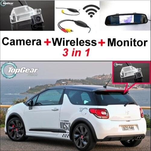 3 in1 Special Rear View Camera + Wireless Receiver + Mirror Monitor Back Up Parking System For Citroen DS3 DS 3 2009~2015