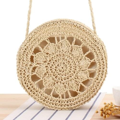 Aaby 2021 Summer Straw Bag For Women Circular Rattan Bag For Beach Vacation With Hollow Out Crossbody Bag With Zipper And Lining