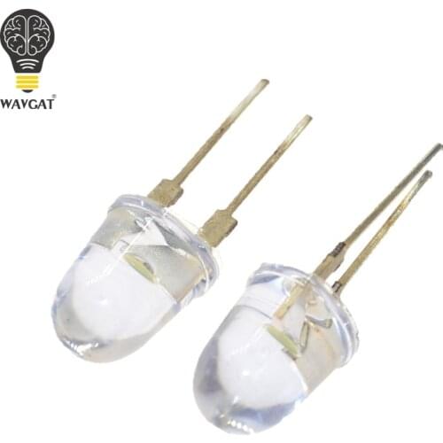10PCS WAVGAT LED 10mm White Transparent 150mA 0.75W Ultra Bright Round LED Light Emitting Diode Lamp Water Clear Bullet Shape