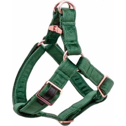Dark Green Velvet Dog Harness Basic Dog Leash Adjustable Buckle Cotton Fabric for Dog or Cat