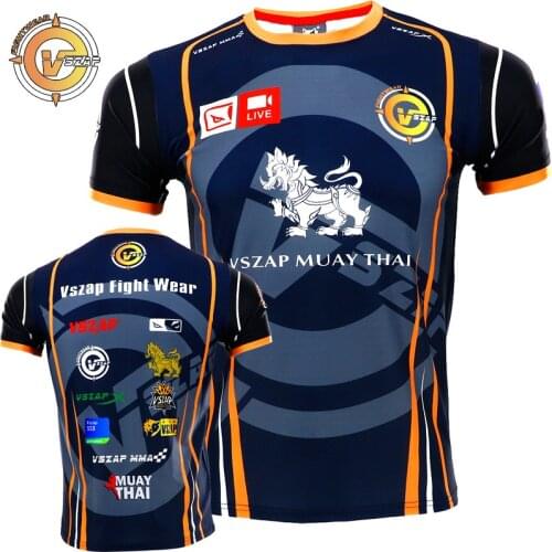 VSZAP Boxing Training T-Shirt Quick Dry MMA Kickboxing Muay Thai Training Fightwear Muscle Men Cotton Breathable Gym Running