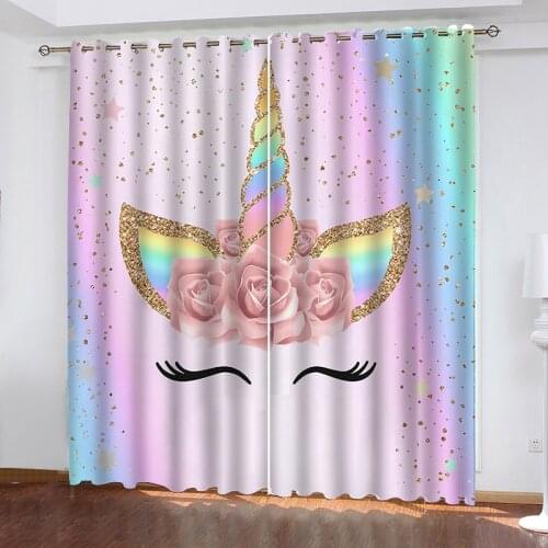IBedding Rainbow Unicorn Flower Spot Living Room Curtain Waterproof Curtain POD Polyester Decor