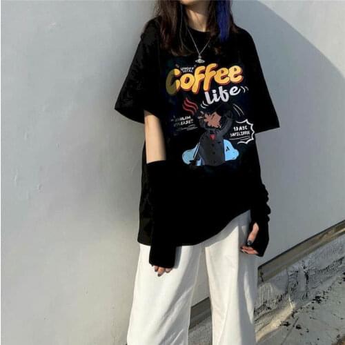 2021 Spring Summer Short Sleeve T-shirt Korean Loose Harajuku Vintage Gothic Punk Clothes Graphic Tee Top For Women Striped Goth