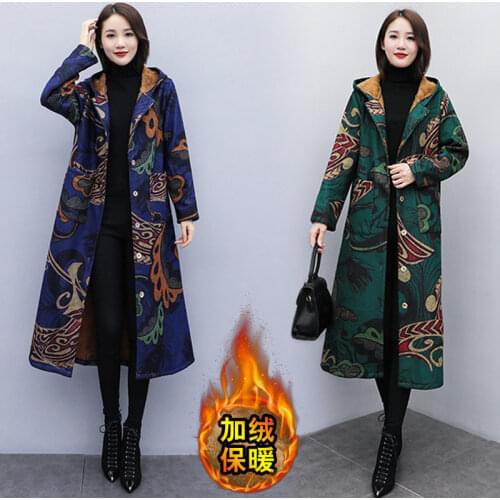 Women Autumn and Winter Jacket Long Plus Velvet Thicken Fashion Windbreaker Female Retro Loose Blends Coat