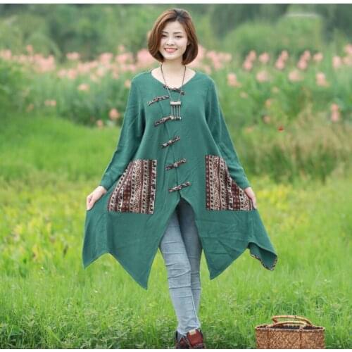Women Spring Autumn Retro Patchwork Blouse Ladies Loose Irregular Length Shirt Female Loose Long Tops 2021