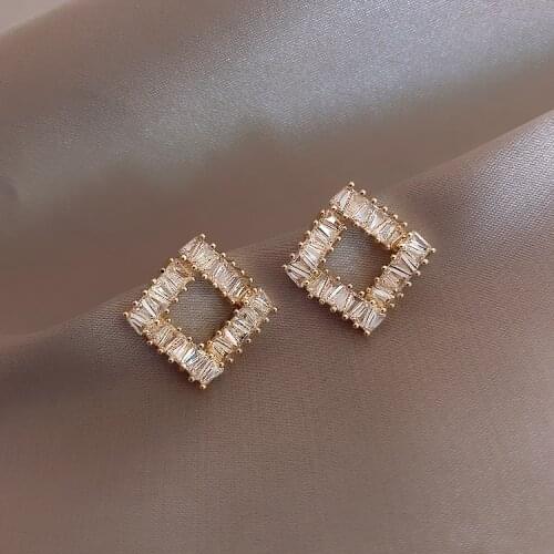 2020 Hot Sale Fashion Jewelry Exquisite Copper Inlaid Zircon Earrings Simple Small Square Daily Wild Earrings for women