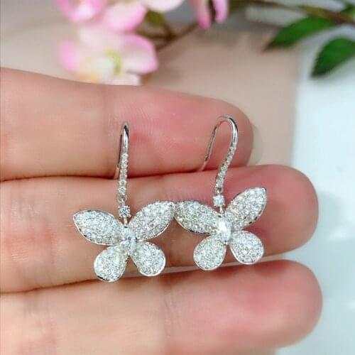 2021 High Quality Single Butterfly Hoop Earring For Women 92S Sterling Silver Bling Pendant Wedding Original Dangle Fine Jewelry