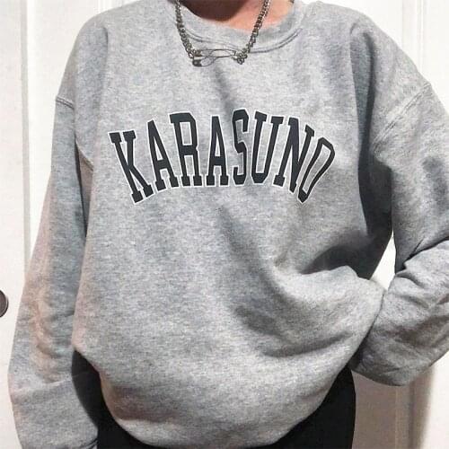 Women Vintage Letters Printed Autumn Thick Sweatshirts Grey Loose Long Sleeve Casual Tops Round Neck Casual Cotton Pullover