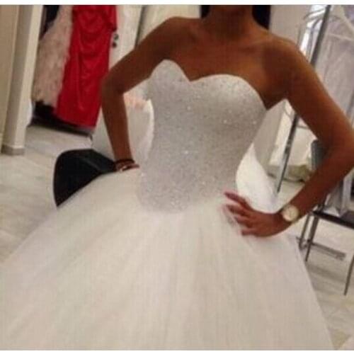 Free shipping Custom Made Hot Sale Bead Vestido de noiva Lace-up Back Robe de mariage White Bridal Gowns Bespoke Wedding Dresses