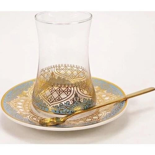 Zq European-Style Turkish Characteristic High Temperature Resistant Tea Cup Glass Coffee Cup Set High-Grade Coffee Set