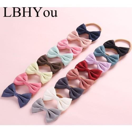 1pcs 18 colors Kids Cute Handmade Soild Bows Nylon Headbands With Elastic Nylon Hair Bands For Girls Children Hair Accessories