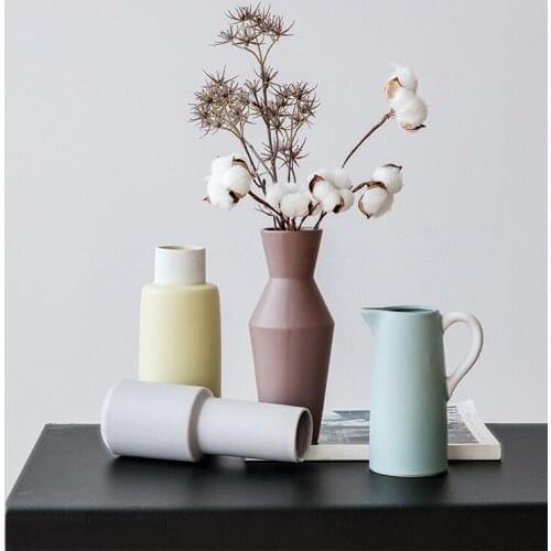 1pc Chocolate Color Flower Vase Matt Ceramic Vase Geometric Jug Water Planting Container Home Decoration Vase