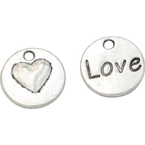 10pcs Antique Silver Plated Love Heart Charm Pendant fit Bracelet Necklace Jewelry DIY Making Accessories 15x15mm