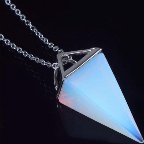 100-Unique 1 Pcs Silver Plated Square Pyramid Opal Pendant Amulet Necklace Link Chain Jewelry