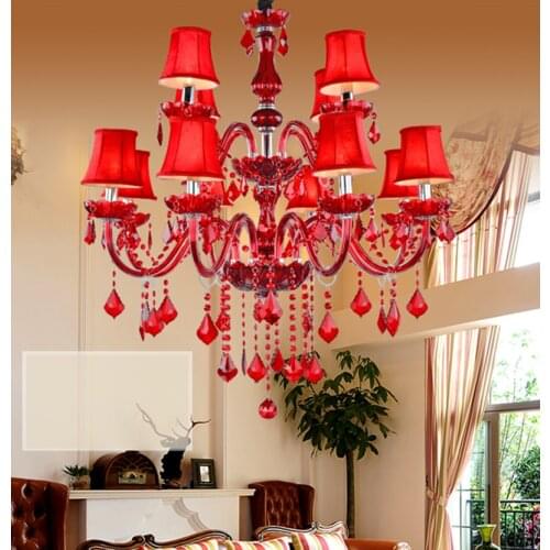 12-18 pcs red wedding chandelier lighting red lampshade prndant chandelier crystal candelabro Dining Room Living Room lamparas