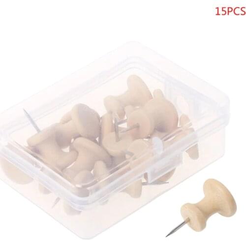 15Pcs Nautral Cork Wooden Pushpins Thumbtack Board Pins Drawing Photo Wall Studs Office School Supplies dropship