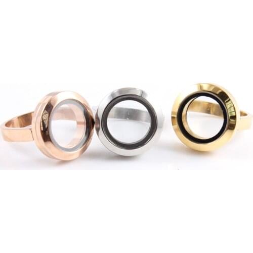20mm Screw Stainless Steel Floating Locket Ring Glass Living Locket Ring