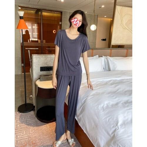 2021 Home Clothes Suit Womens Pajamas Summer Autumn New Loose Short Sleeve Sleepwear 2Pcs Set Female Nightwear Lingerie Suit