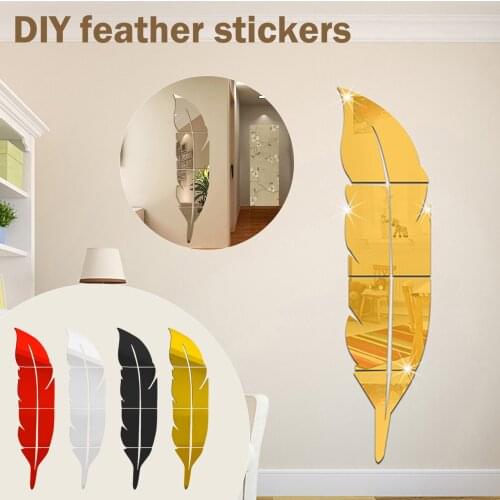 3d Feather Mirror Stickers Gold Silver Removable Mirror Wall Stickers Decal Art Vinyl For Home Kitchen Room Decoration #T2P