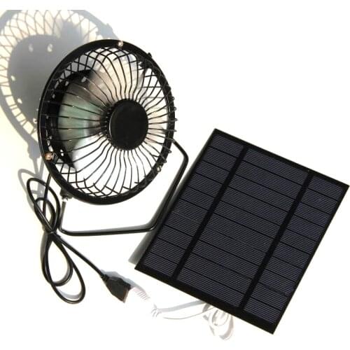 4 Inch Cooling Ventilation Fan USB 2.5W 5V Solar Powered Panel Iron Fan For Home Office Outdoor Traveling Fishing Free Shipping
