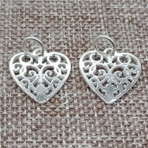 925 Sterling Silver Hollow Heart Charms 2 Sided Spiral Pattern Pendants for Bracelet Necklace