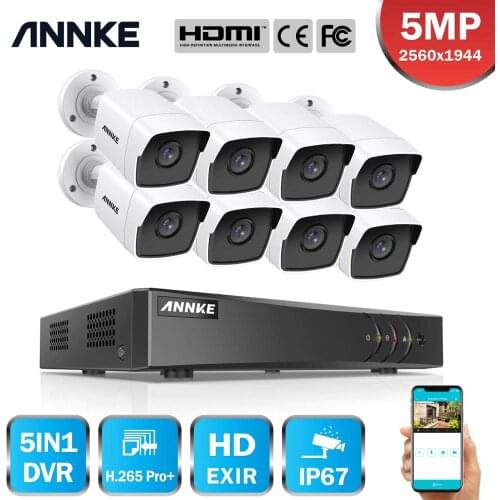 ANNKE 8CH HD 5MP Lite Video Surveillance System 5IN1 H.265+ DVR With 8PCS 5MP Bullet Weatherproof TVI Security Cameras CCTV Kit