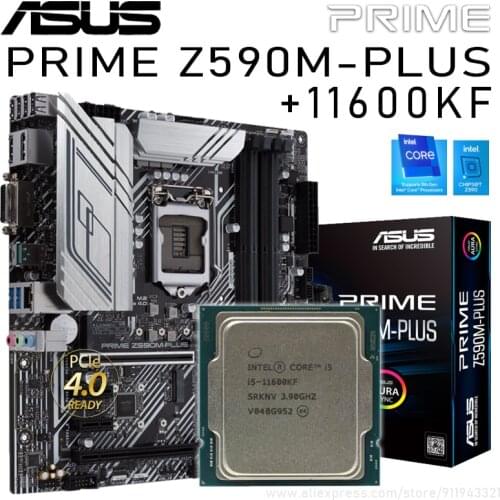 Asus LGA 1200 PRIME Z590M-PLUS Z590 With Core i5-11600KF Motherboard Combo PCI-E 4.0 DDR4 128GB Micro ATX Placa-mãe Kit New