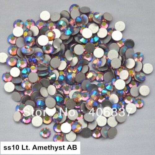 Free Shipping! 1440pcs/Lot, ss10 (2.7-2.9mm) Light Amethyst AB Flat Back Nail Art Glue On Non Hotfix Rhinestones