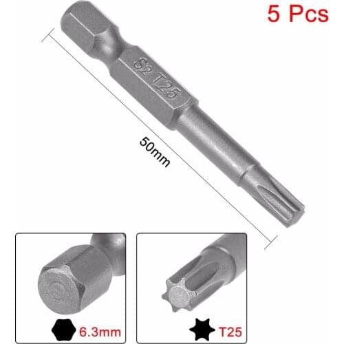 UXCEL 5PCS 50mm 1/4" Hex Shank T25 Magnetic Torx Head Screwdriver Bits S2 High Alloy Steel Home DIY Replace Phillips Screwdriver