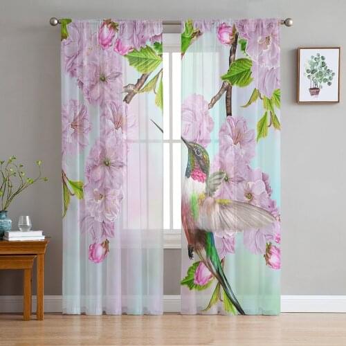 Flower Hummingbird Oil Painting Gauze Curtains For Childrens Bedroom Kitchen Screen For Living Room Holiday Decor Voile Curtain