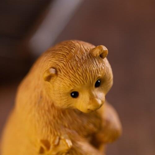 9CM Lovely Polar Bear Wood Sculpture Hand Carved Collection Chinese Country Handmade Art Wall Decoration Boxwood Desk Figurines