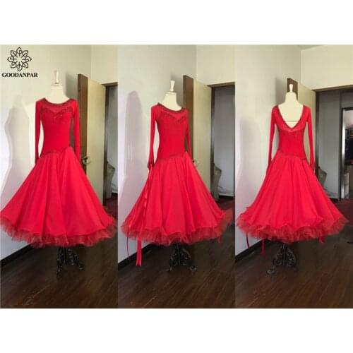 GOODANPAR Standard Ballroom Dance Competition Dress Women Ladies with bodysuit bra cups Lycra Mesh Waltz stage dance wear