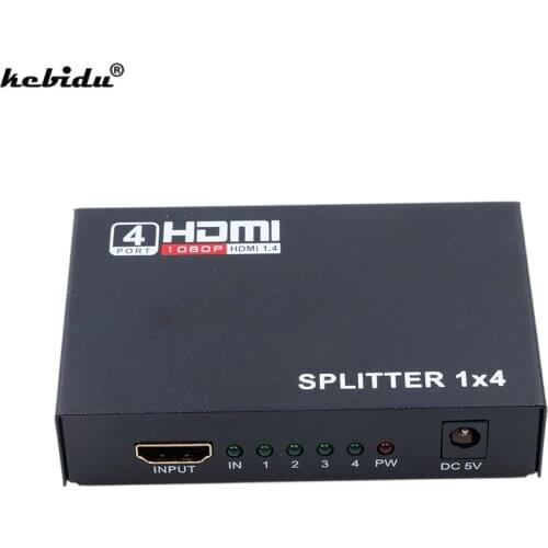 Hot Original 5.1Gbps HDMI-compatible Splitter 1X4 4 Port Hub Repeater Amplifier 1.4 3D 1080p 1 in 4 out With EU/US Power Supply