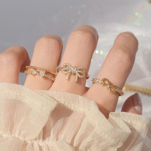 Ins Hot Sale 14K Real Gold Adjustable Wedding Rings for Women Luxury Shining AAA Cubic Zircon Cute Knot Rings