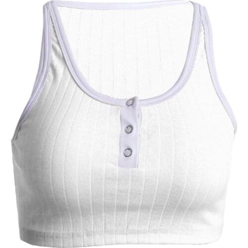 Women Summer Sleeveless Short Crop Top Sexy U-Neck Button Camisole Sporty Sling Vest Bustier Bralette Streetwear